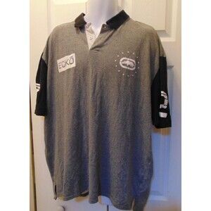 Ecko Unltd Men's Polo 3XL - Gray and Black "72" Logos - Streetwear Cottonblend